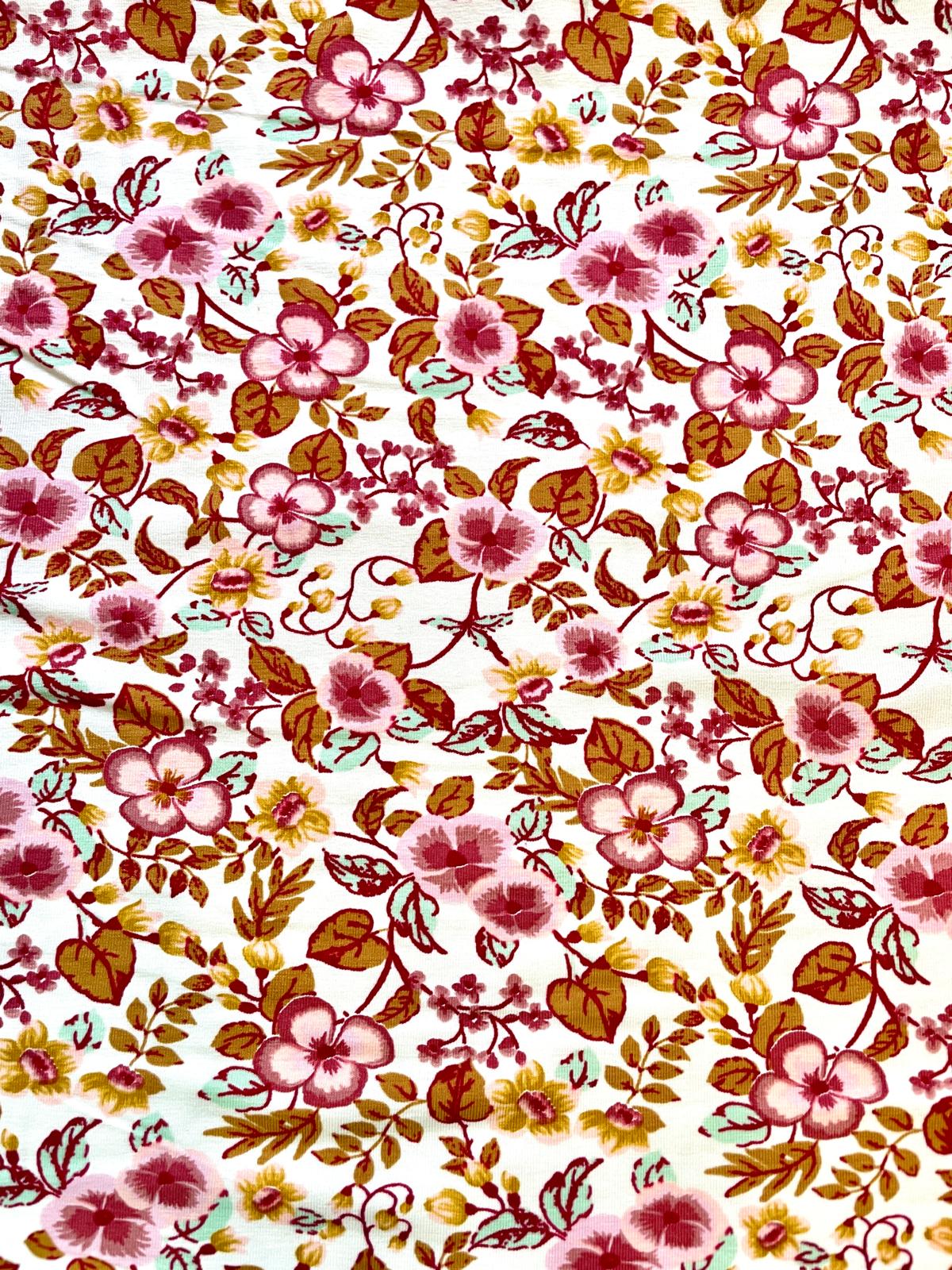 Modaljersey mit romantischen Blumen in Beere&Ocker